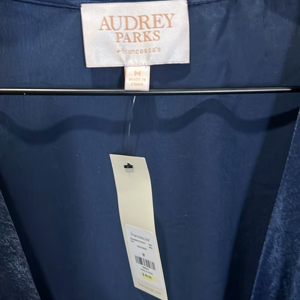 Silk Dress Margot Satin Wrap Navy Blue Party Audrey Soft Francesca’s Holiday - Picture 4 of 15